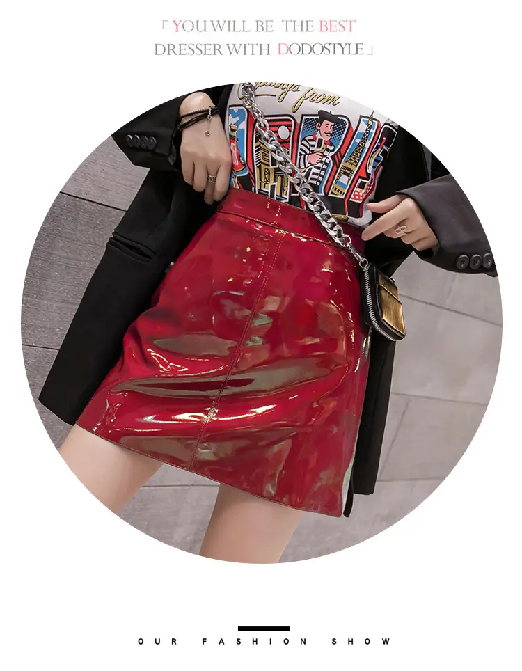Women High Waist PU Leather Skirts Bright Colors — feature 41