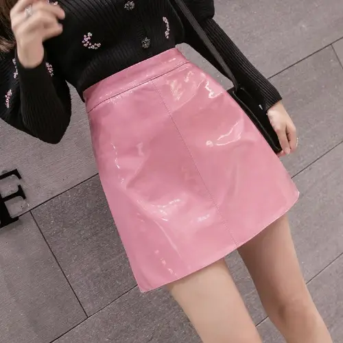 Women High Waist PU Leather Skirts Bright Colors