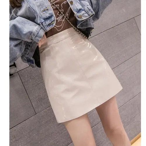 Women High Waist PU Leather Skirts Bright Colors