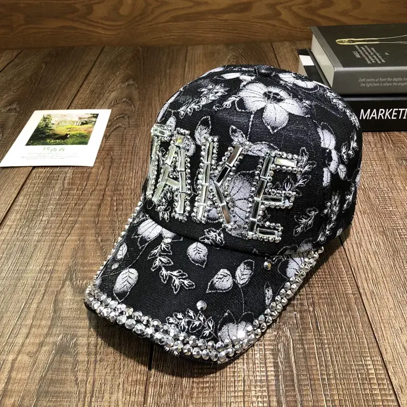 Women's Blue Rhinestone Peaked Cap with Lace — feature 7