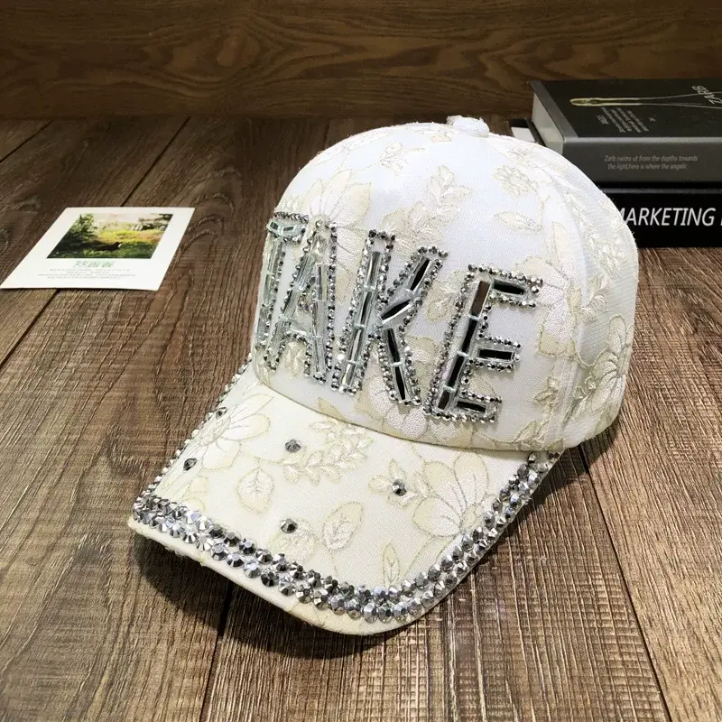 Women's Blue Rhinestone Peaked Cap with Lace — feature 8