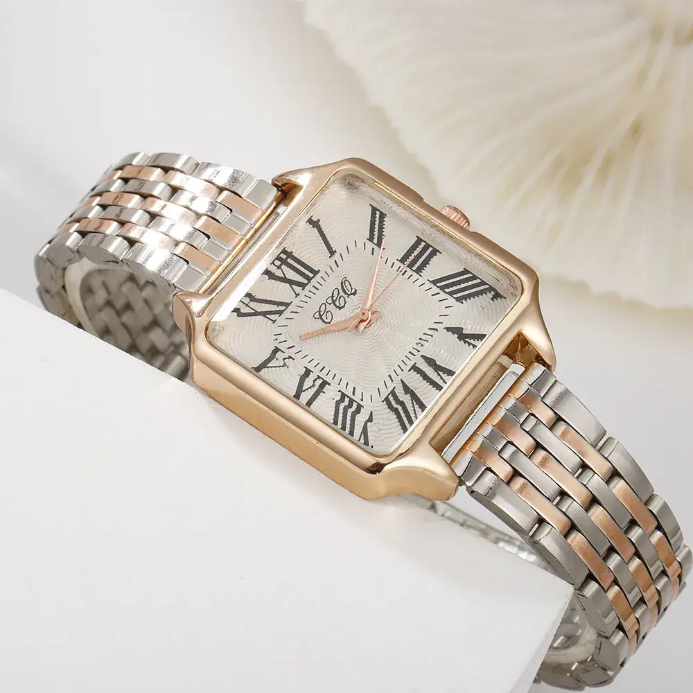 Women's Square Roman Dial Quartz Watch with Gold Belt - Image 9
