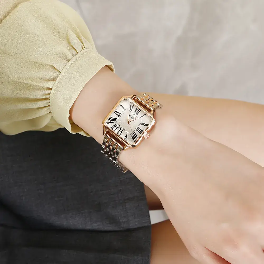 Women's Square Roman Dial Quartz Watch with Gold Belt - Image 10