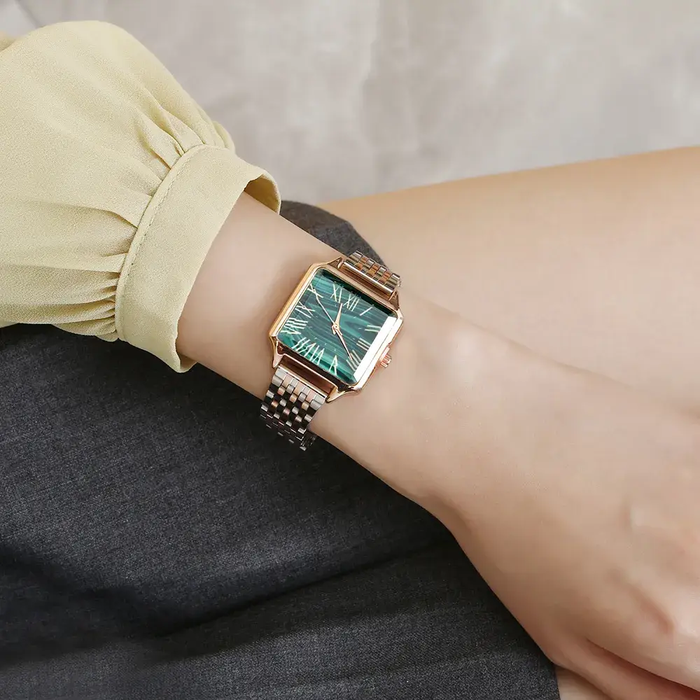Women's Square Roman Dial Quartz Watch with Gold Belt - Image 11
