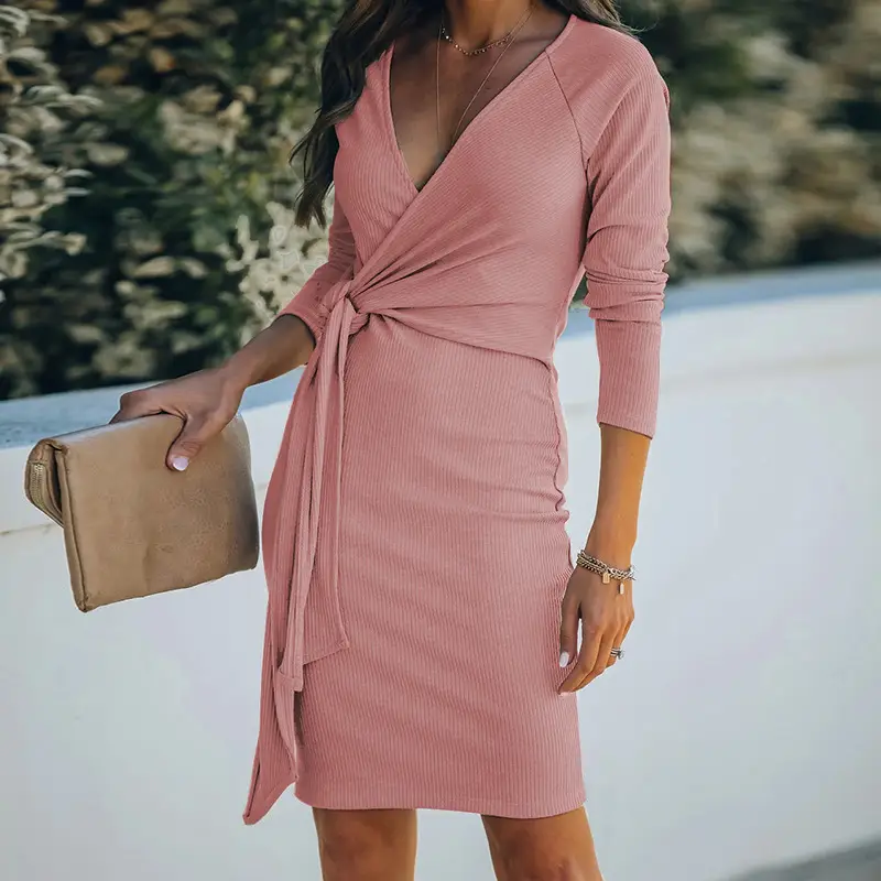 2022 V-Neck Pit Slim Fit Belt Dress for Women - Image 5