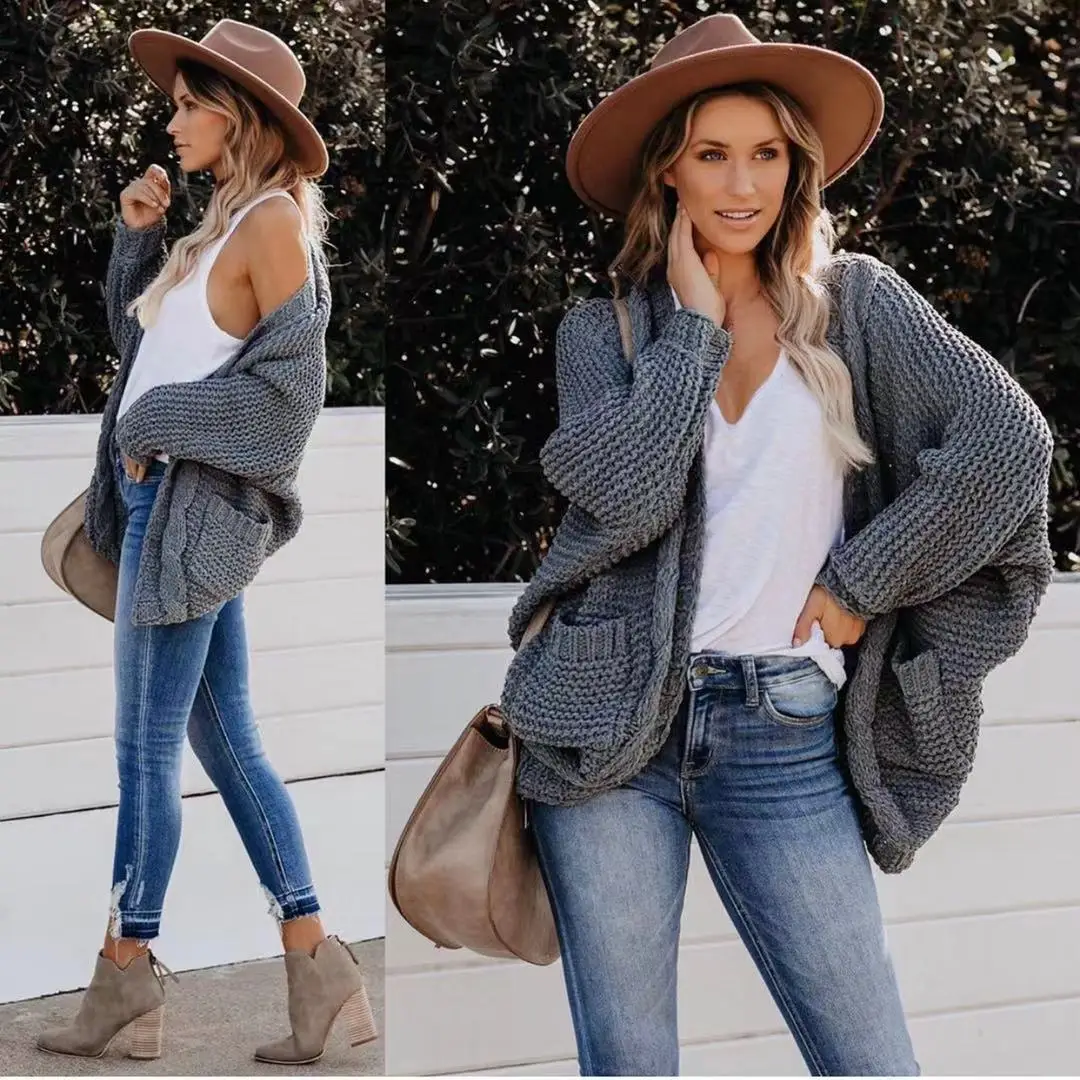 Women Knitted Cardigan Large Button Rope Outwear - Image 20