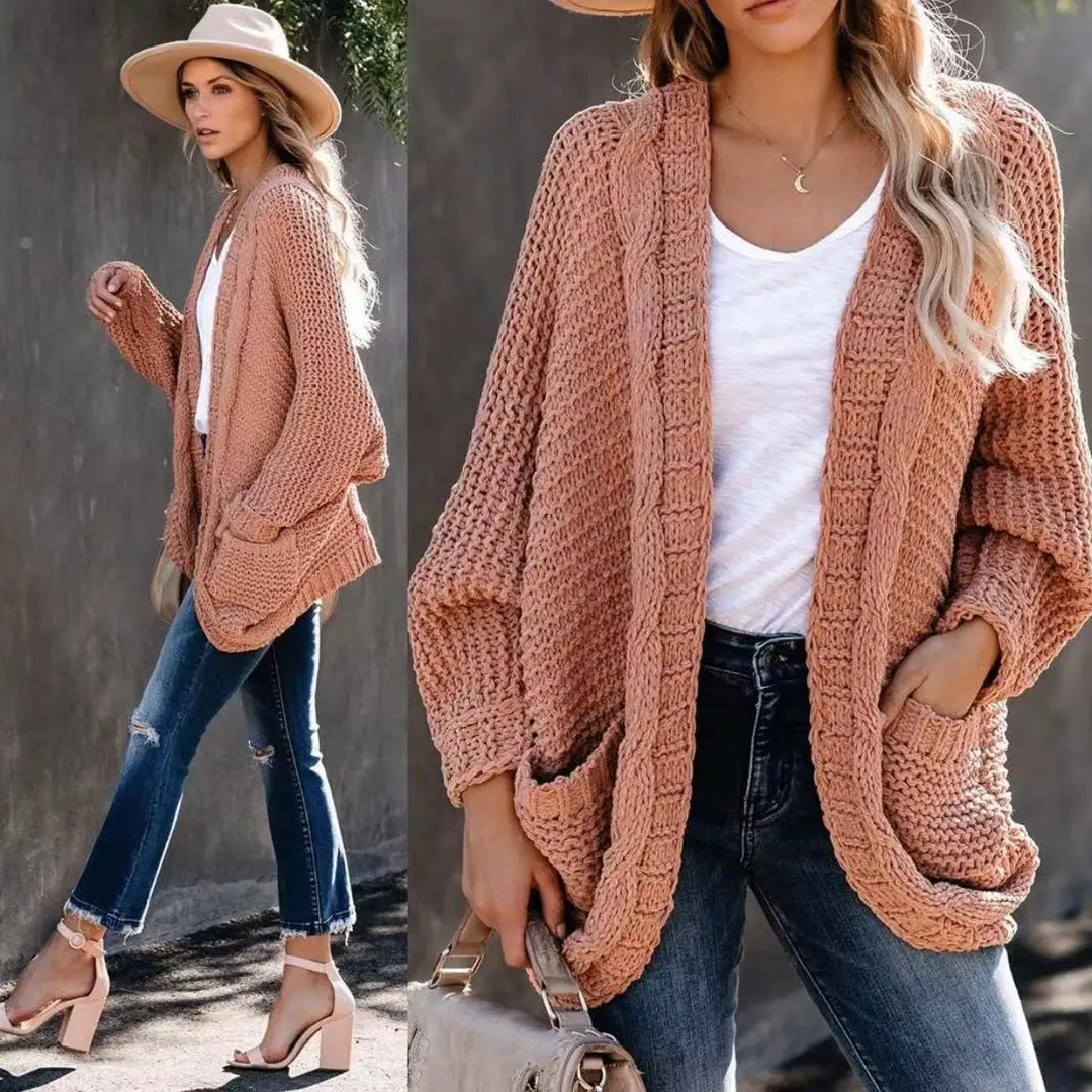 Women Knitted Cardigan Large Button Rope Outwear - Image 21