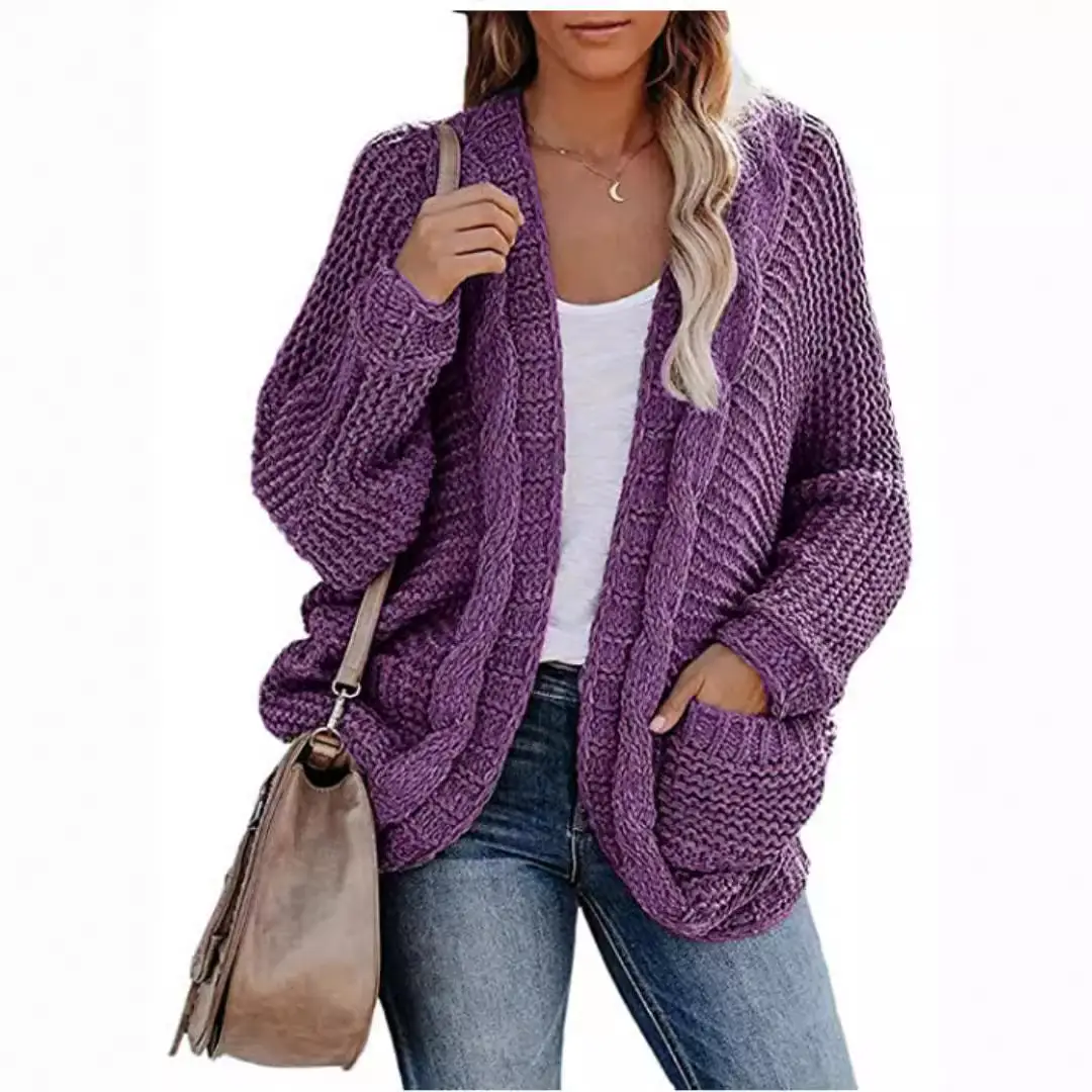 Women Knitted Cardigan Large Button Rope Outwear - Image 22
