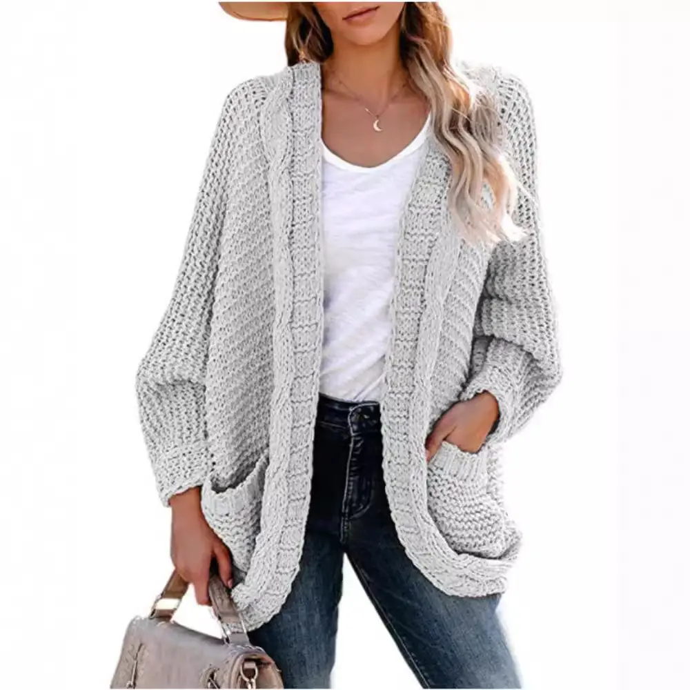 Women Knitted Cardigan Large Button Rope Outwear - Image 23