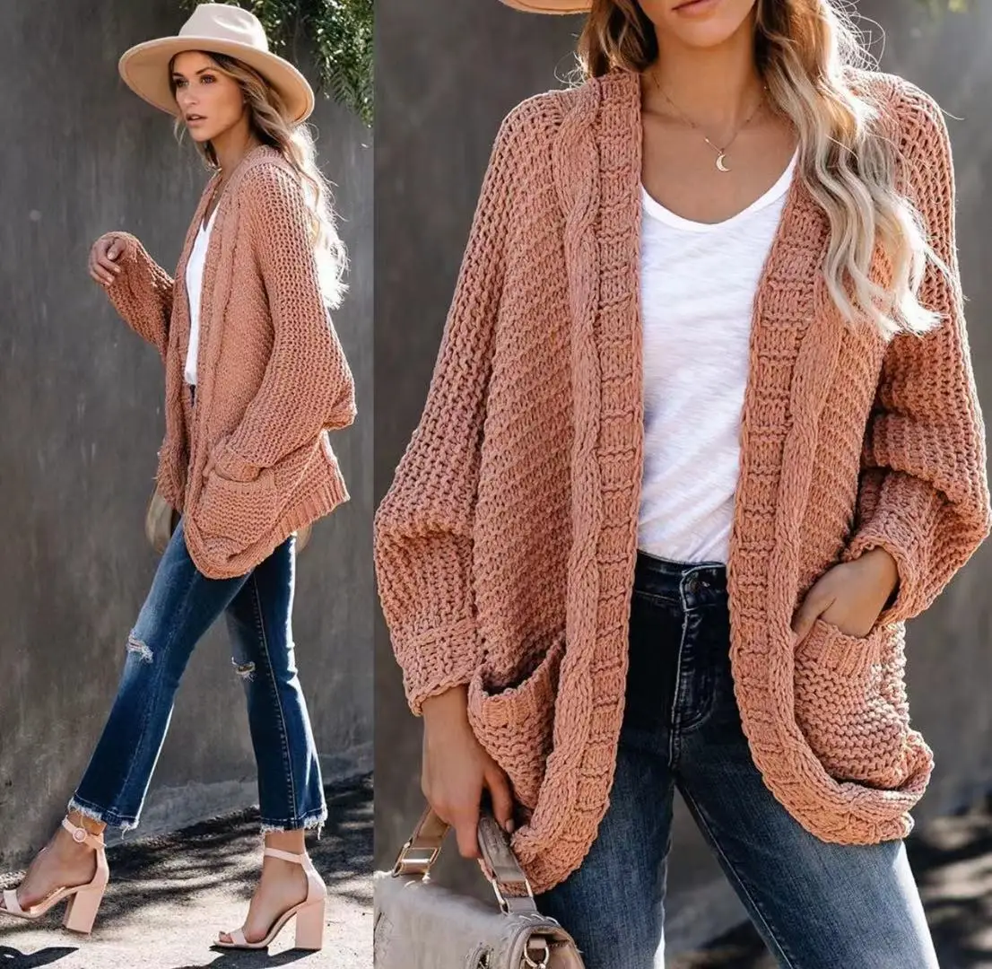 Women Knitted Cardigan Large Button Rope Outwear - Image 9