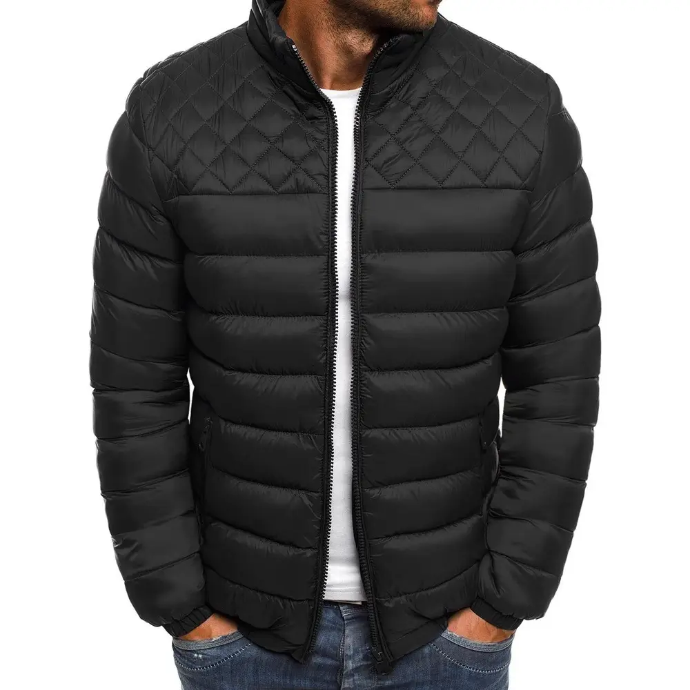 Men's Black Quilted Padded Jacket Large Winter Casual - Image 7