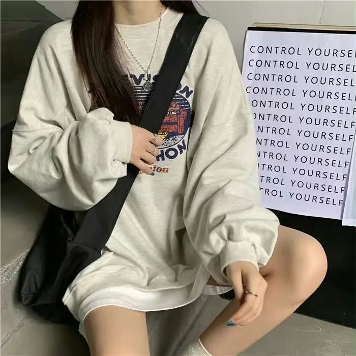 Women Round Neck Sweatshirt 2025 Korean Style Loose Top - Image 3