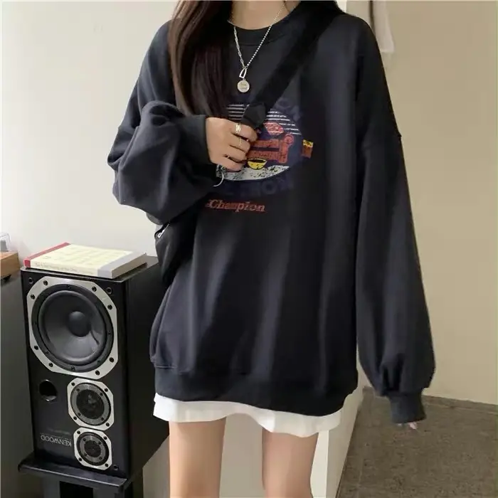 Women Round Neck Sweatshirt 2025 Korean Style Loose Top - Image 4