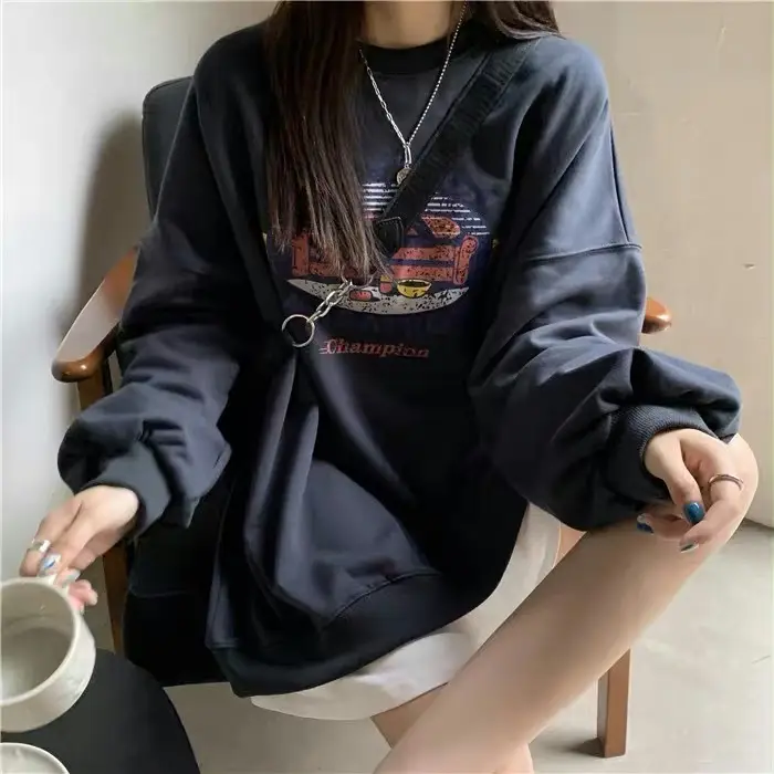 Women Round Neck Sweatshirt 2025 Korean Style Loose Top - Image 5