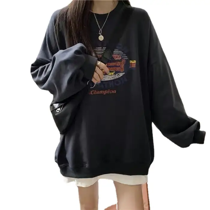 Women Round Neck Sweatshirt 2025 Korean Style Loose Top - Image 7