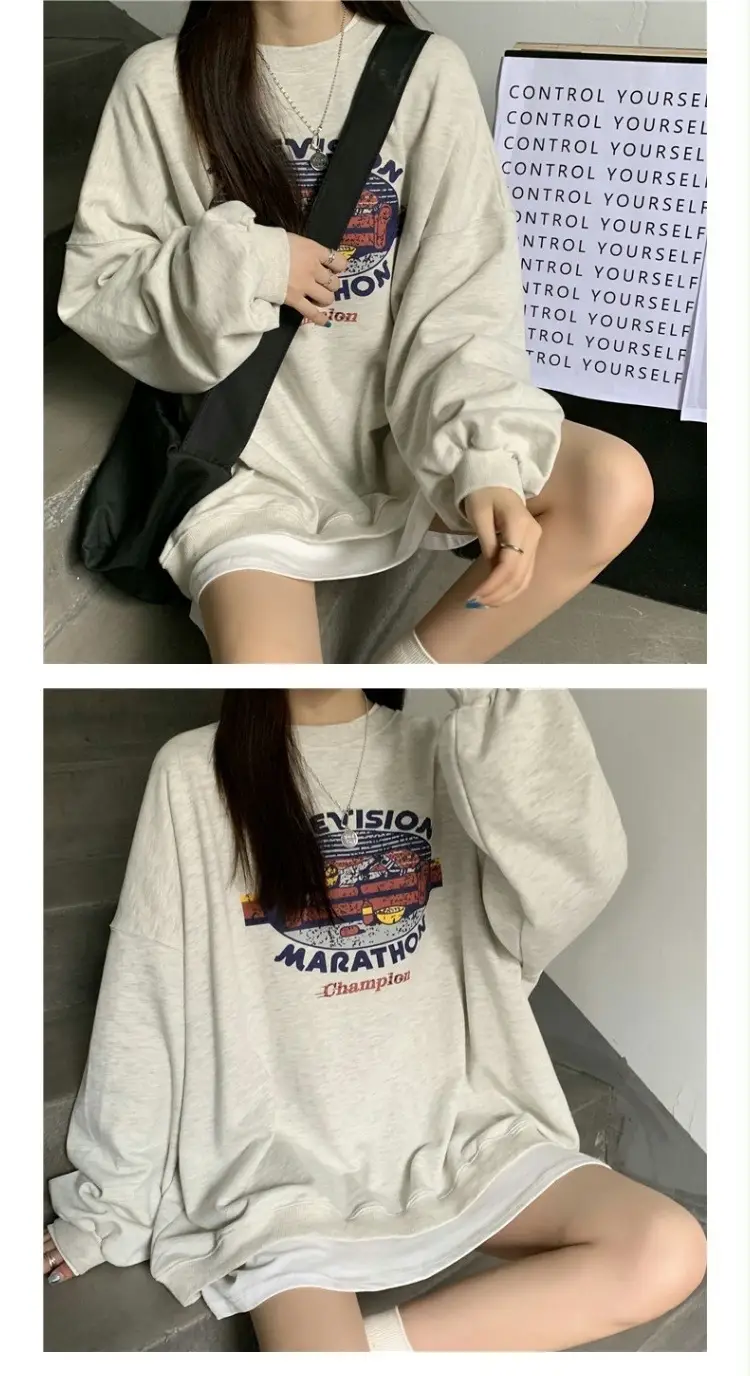 Women Round Neck Sweatshirt 2025 Korean Style Loose Top — feature 4