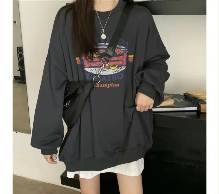 Women Round Neck Sweatshirt 2025 Korean Style Loose Top — feature 5
