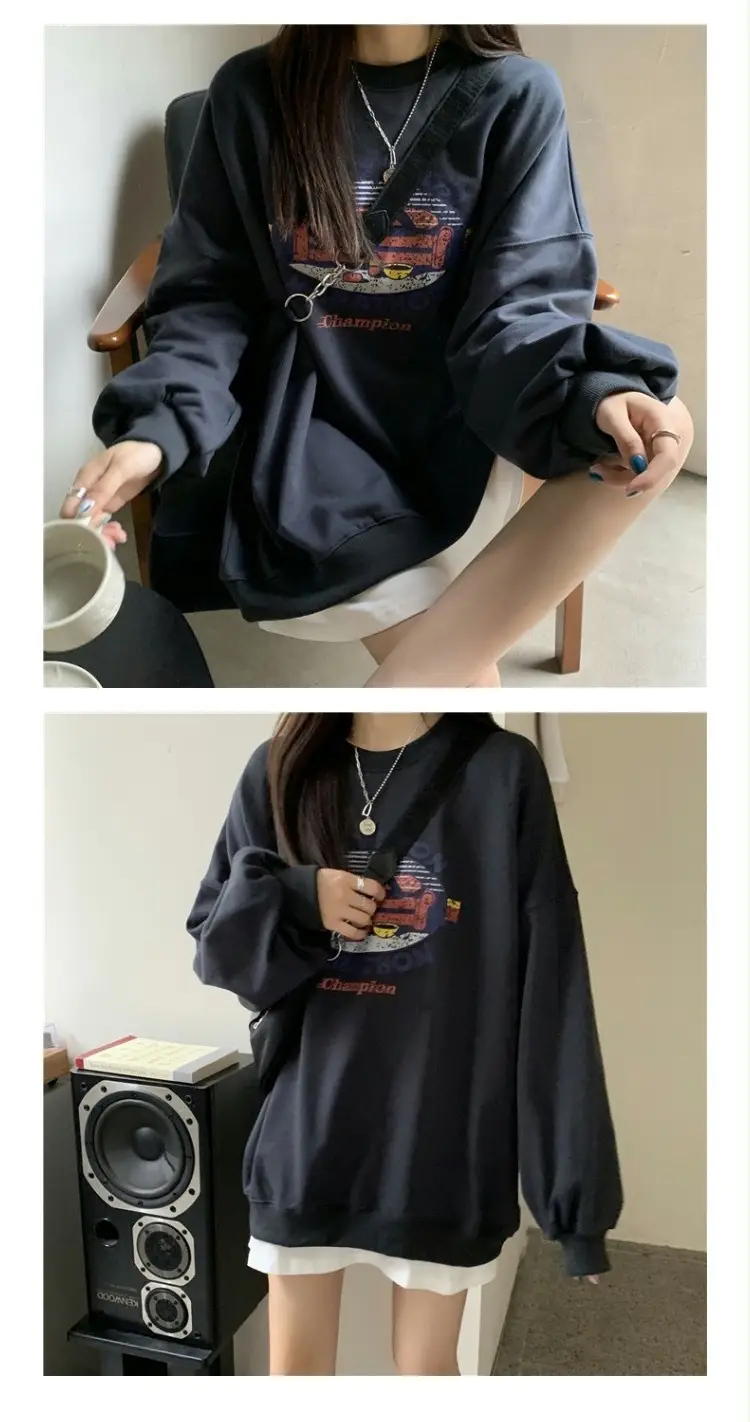 Women Round Neck Sweatshirt 2025 Korean Style Loose Top — feature 6