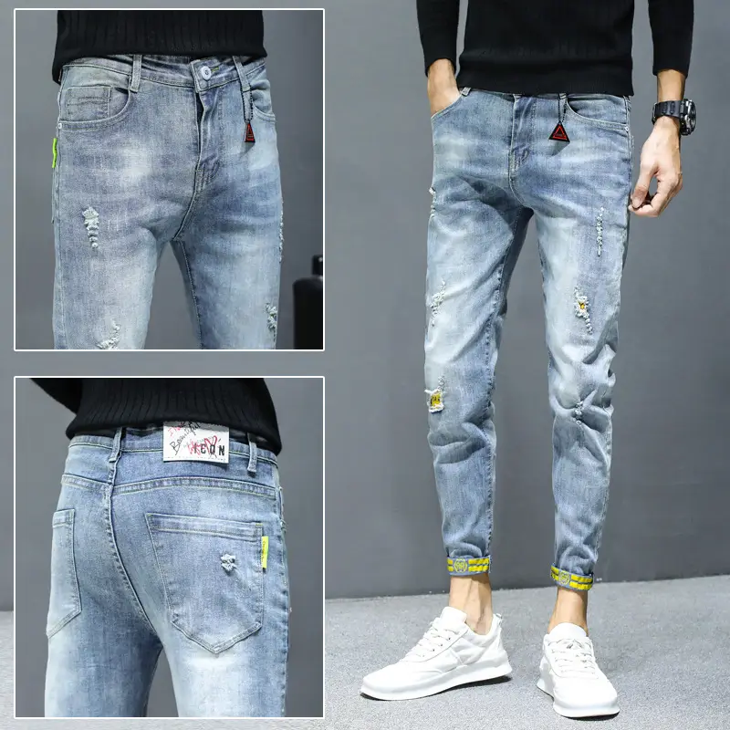 Men Slim-fit Ripped Jeans Spring Autumn Casual Leg Pants - Image 21
