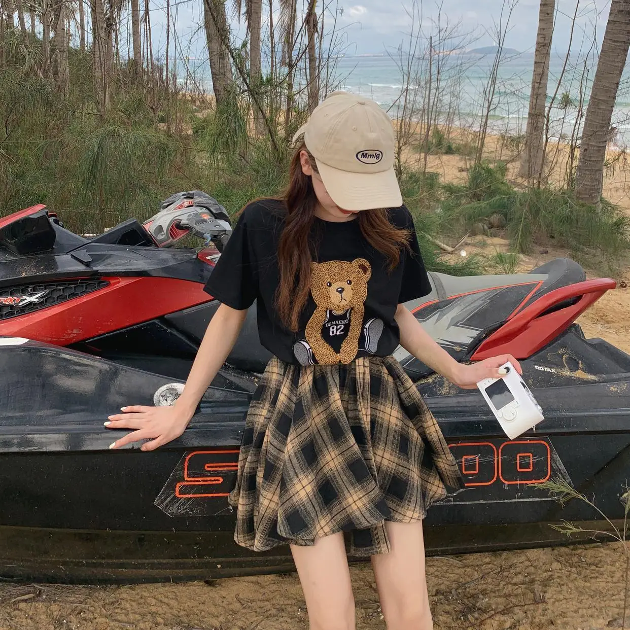 Women Plaid Ruffled Skirt T-Shirt Set Summer