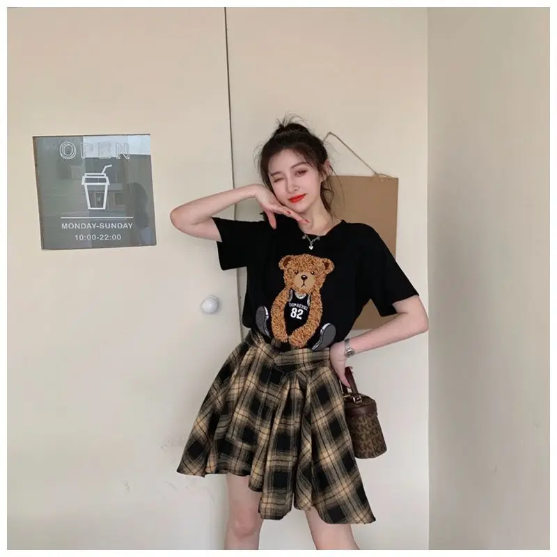 Women Plaid Ruffled Skirt T-Shirt Set Summer — feature 11