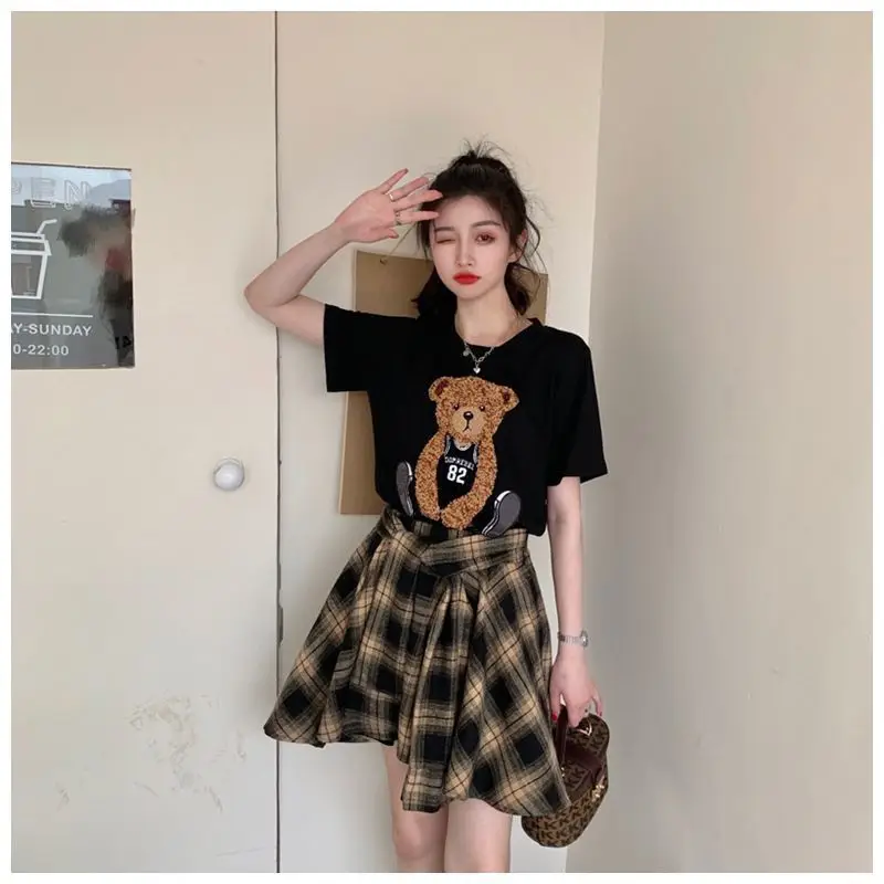 Women Plaid Ruffled Skirt T-Shirt Set Summer — feature 12