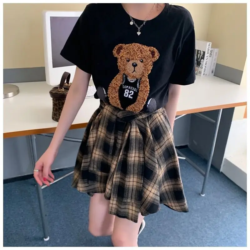 Women Plaid Ruffled Skirt T-Shirt Set Summer — feature 14