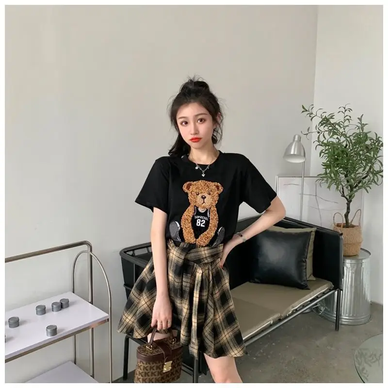 Women Plaid Ruffled Skirt T-Shirt Set Summer — feature 4