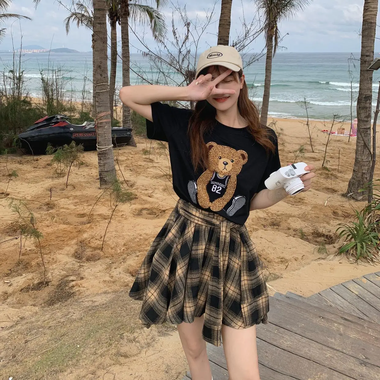Women Plaid Ruffled Skirt T-Shirt Set Summer — feature 6