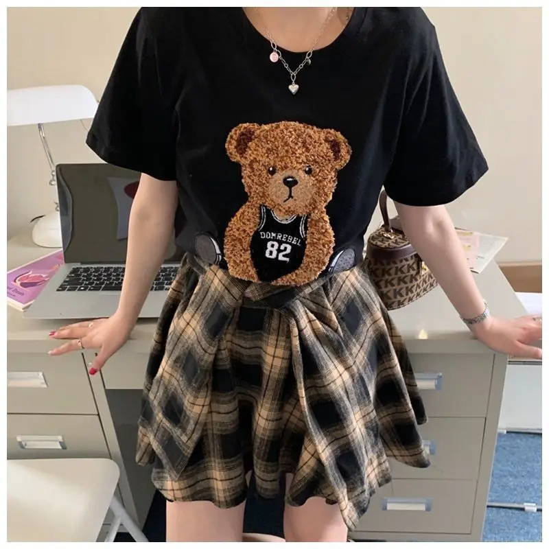 Women Plaid Ruffled Skirt T-Shirt Set Summer — feature 7