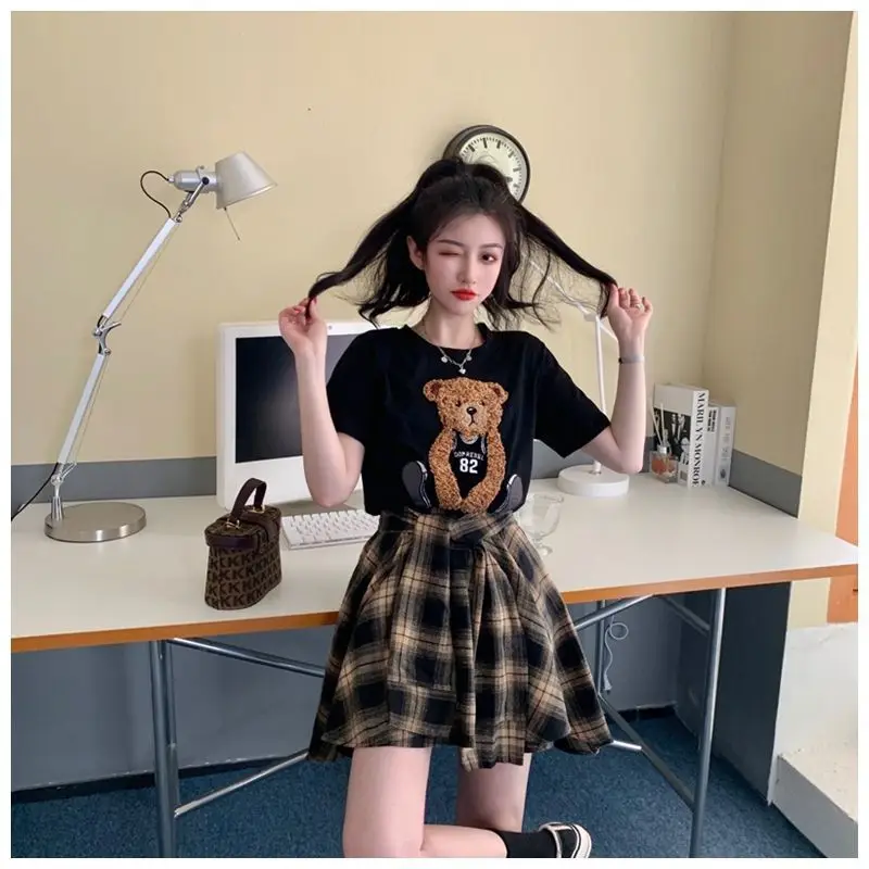 Women Plaid Ruffled Skirt T-Shirt Set Summer — feature 8