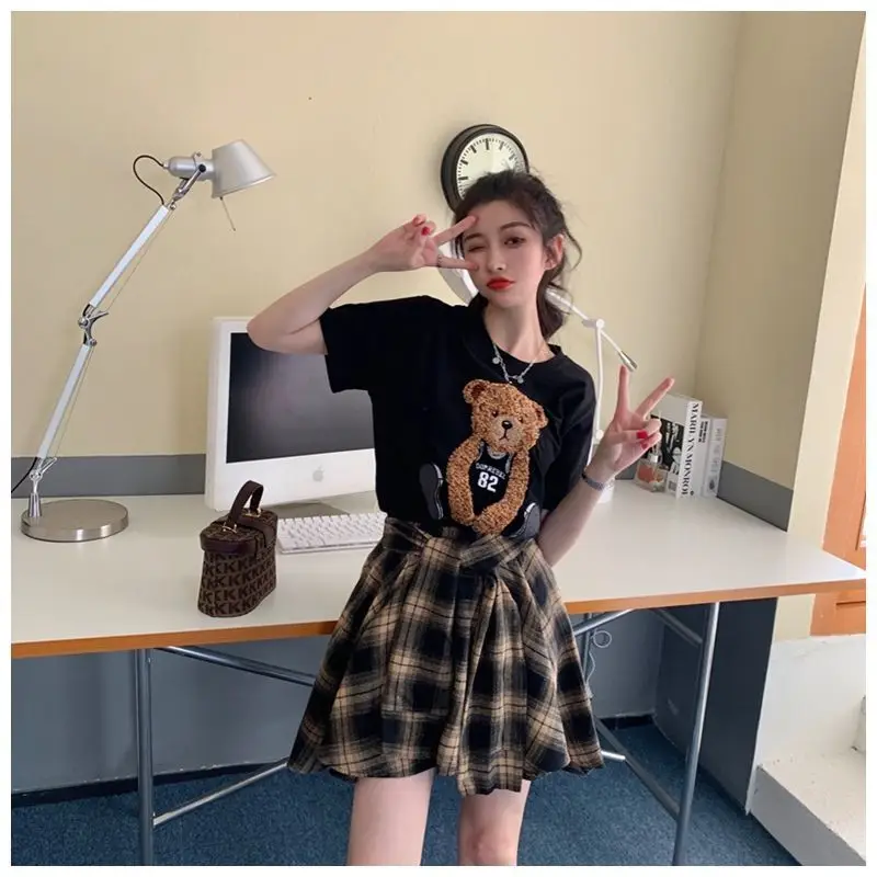 Women Plaid Ruffled Skirt T-Shirt Set Summer — feature 9
