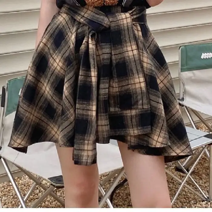 Women Plaid Ruffled Skirt T-Shirt Set Summer