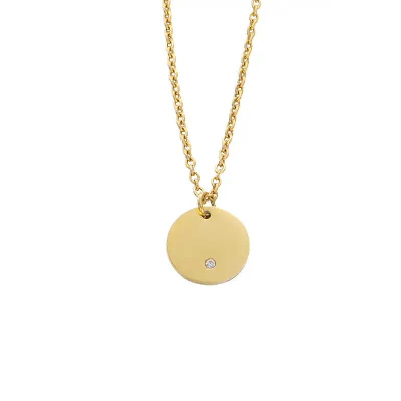 Gold Mirror Necklace with Geometric Round Drill Laser Logo