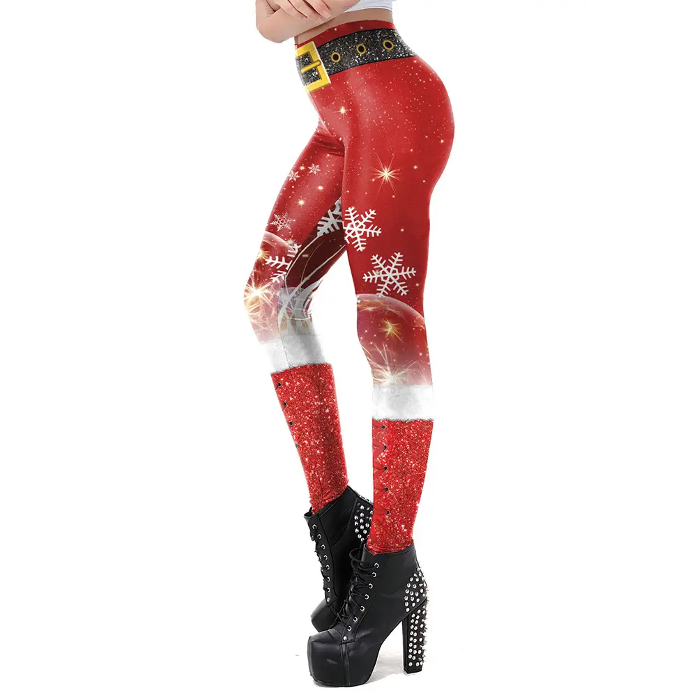Christmas Red Sparkly Leggings for Women