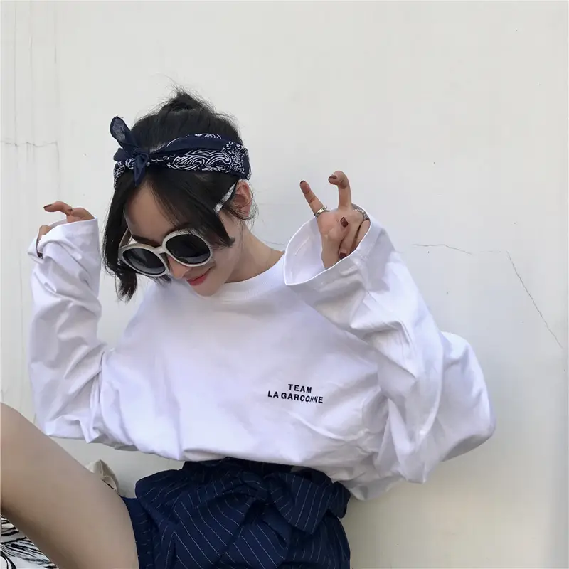Women Long Sleeve T-Shirt White Blue Striped Shorts Set - Image 2