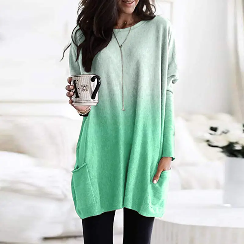 Women Gradient Long Sleeve T-Shirt Top Casual Pocket