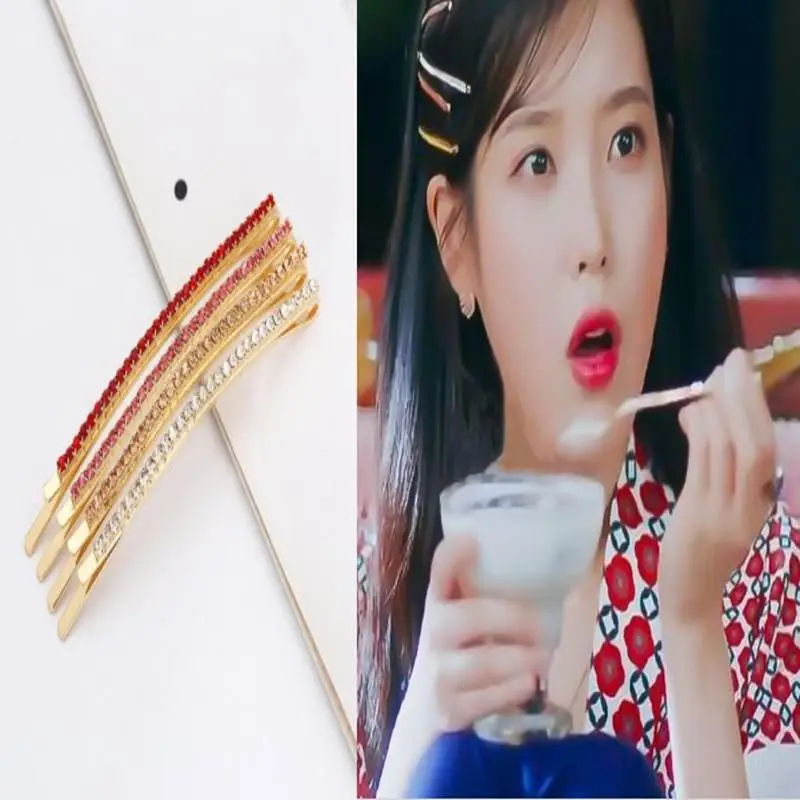 Gold Rhinestone Single Row Hair Clip for Women