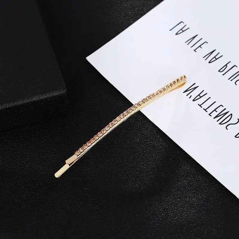 Gold Rhinestone Single Row Hair Clip for Women