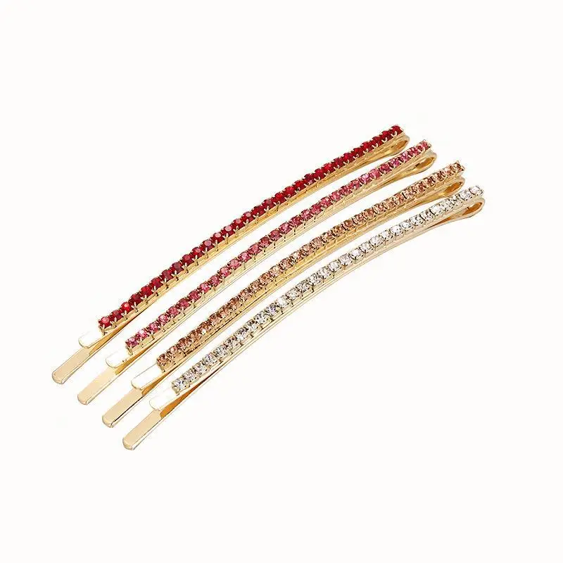 Gold Rhinestone Single Row Hair Clip for Women