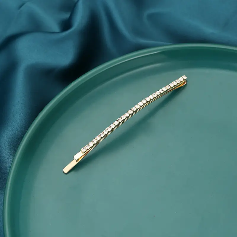 Gold Rhinestone Single Row Hair Clip for Women