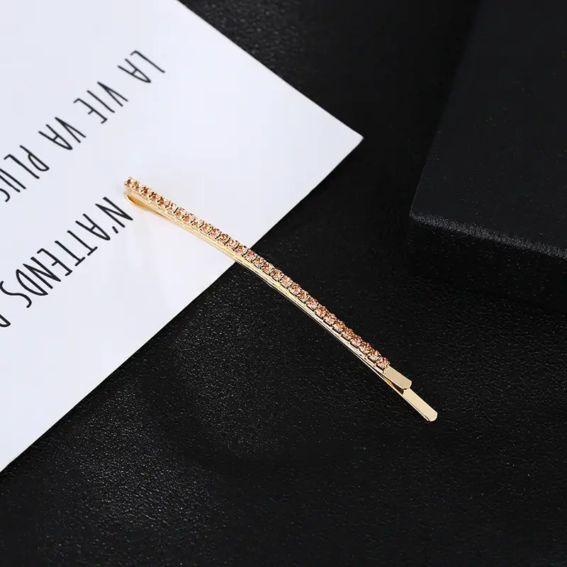 Gold Rhinestone Single Row Hair Clip for Women