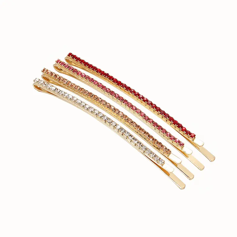 Gold Rhinestone Single Row Hair Clip for Women