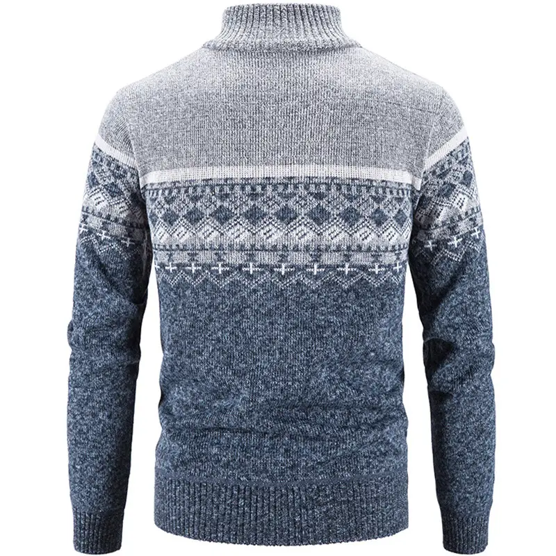 Men's Grey Printed Knitted Fleece Jacket with Zipper - Image 9