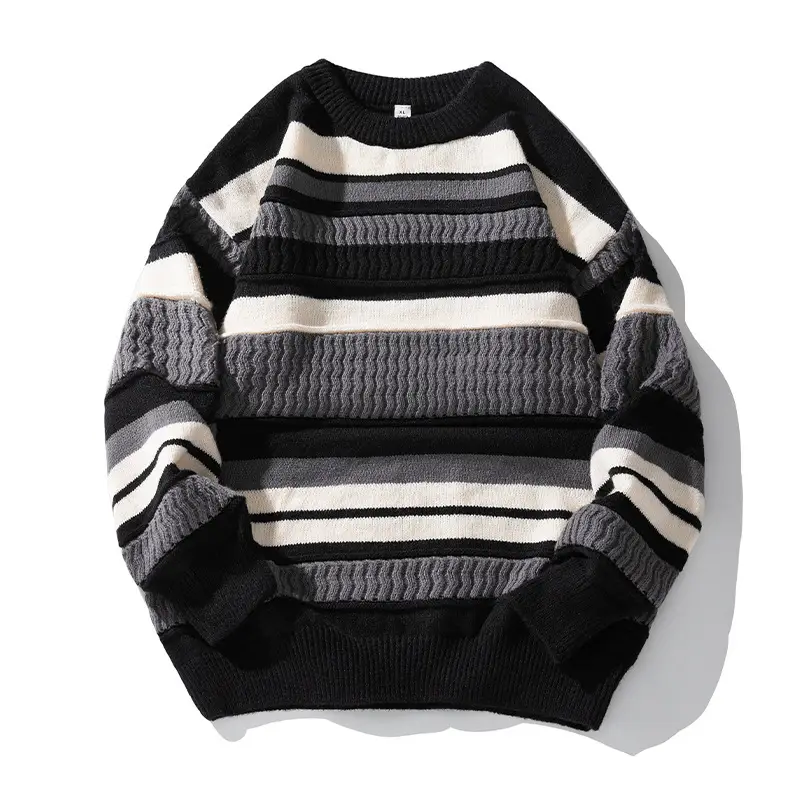 Black Striped Sweater for Men Winter Warmth - Image 16