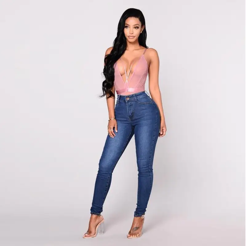 Ladies Slim Fit High Stretch Blue Jeans Pencil Pants - Image 6