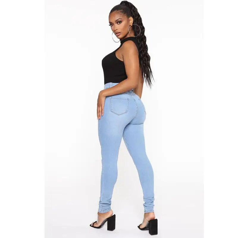 Ladies Slim Fit High Stretch Blue Jeans Pencil Pants - Image 8