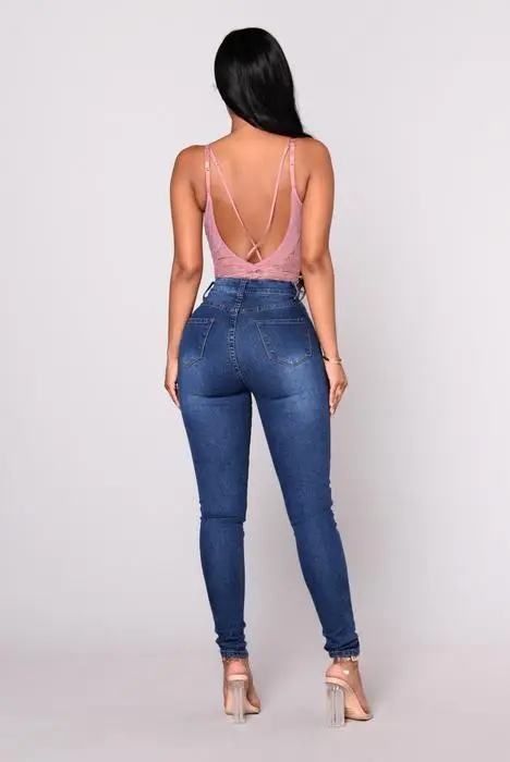 Ladies Slim Fit High Stretch Blue Jeans Pencil Pants — feature 11
