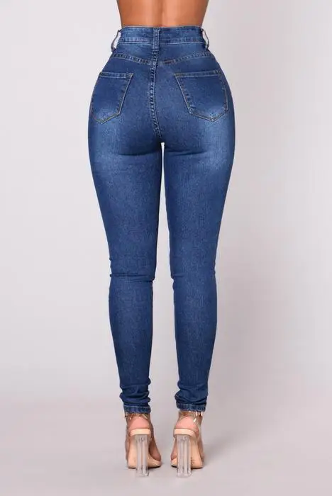 Ladies Slim Fit High Stretch Blue Jeans Pencil Pants — feature 14