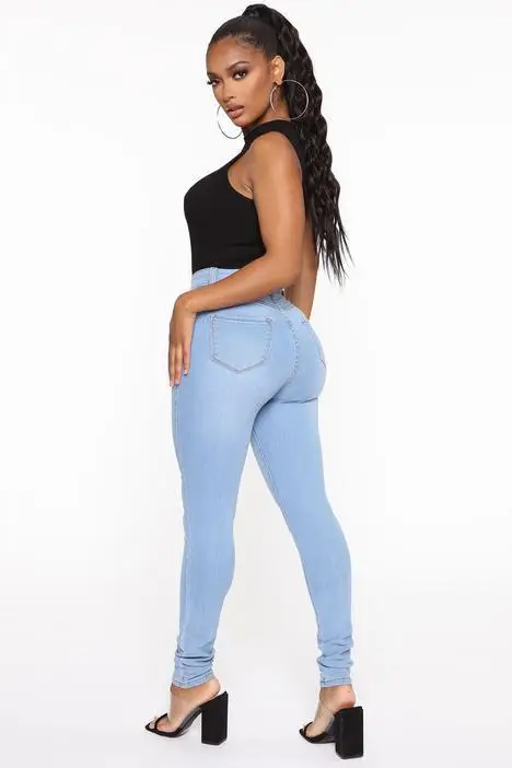 Ladies Slim Fit High Stretch Blue Jeans Pencil Pants — feature 16